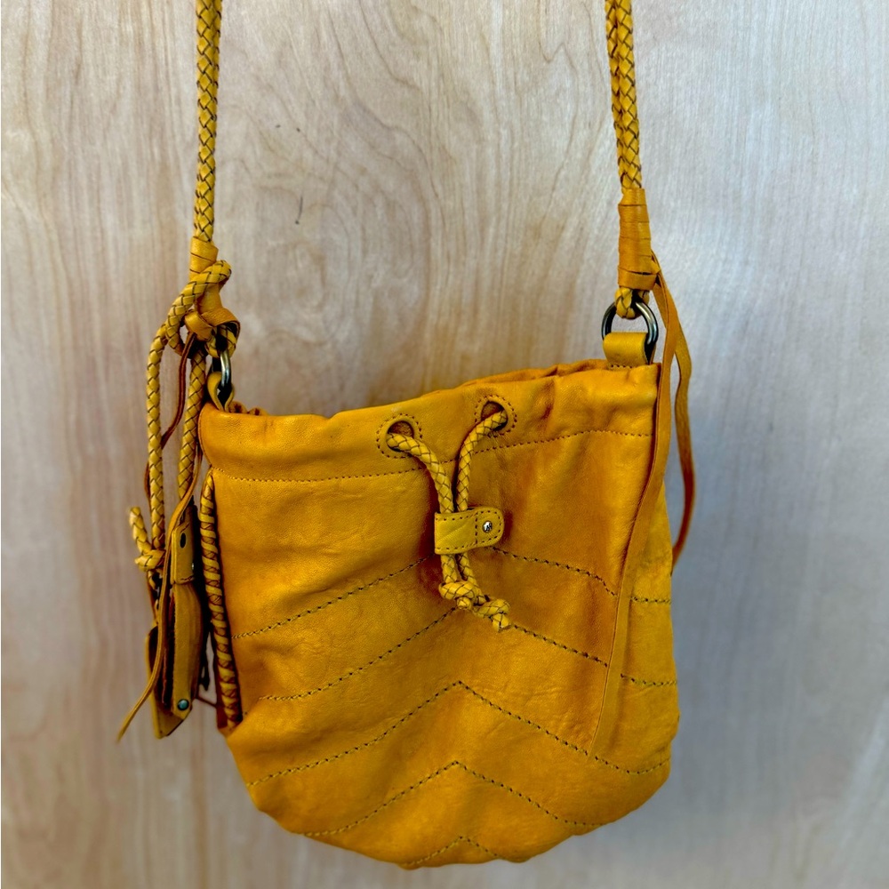 Hayden Harnett Yellow Vegan Leather Drawstring Bag